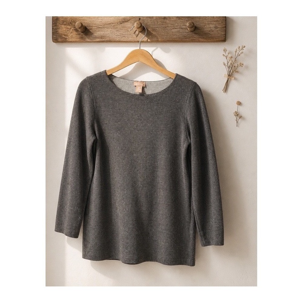 Chico's Knit Top Womens 0 Charcoal Gray Boat Neck Long Sleeve Marled Sweater